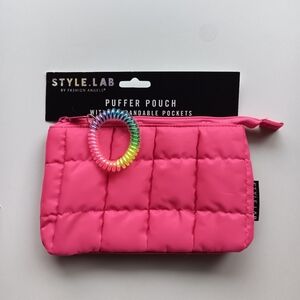 Style.Lab Cosmetics Puffer Pouch Expandable Pockets Zip-Top Rainbow Pink